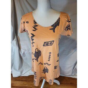 Exist Beach T-Shirt Dress Fish Starfish Swimsuit Cover Cotton Orange Fits Sz S